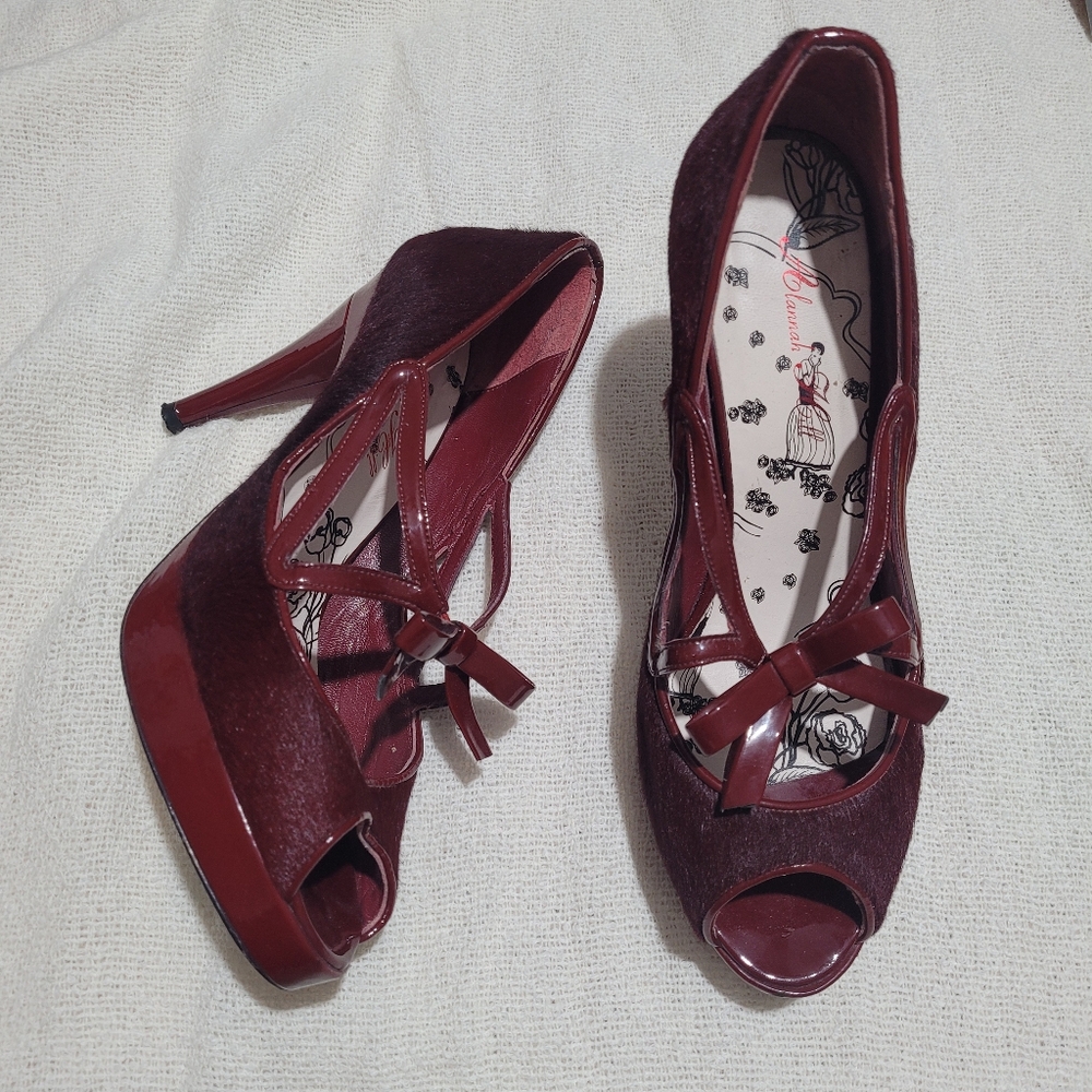 Pin Up Burgundy Peep-Toe Heels